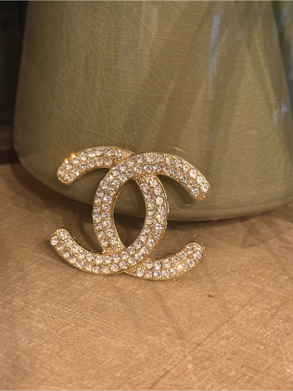 Double C crystal brooch